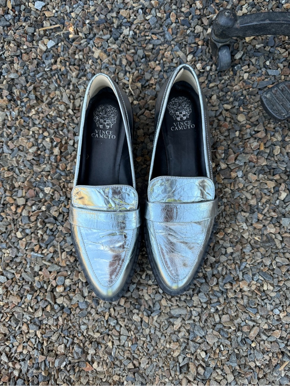 Vince Camuto Metallic Silver Pointed-Toe Loafers